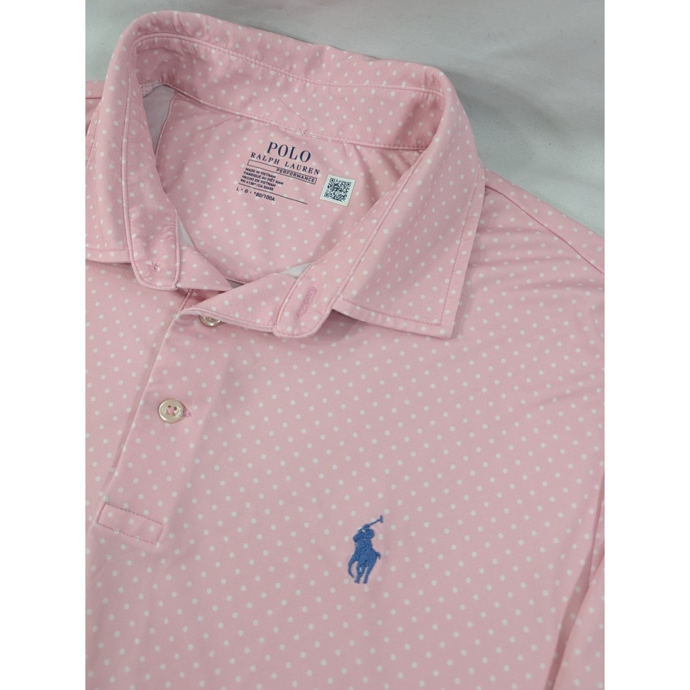 Polo Ralph Lauren Performance Mens Pink Dotted All Over Print Large Blue Pony